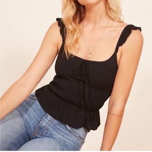 Reformation Black Aurora Top Ruffle Trim